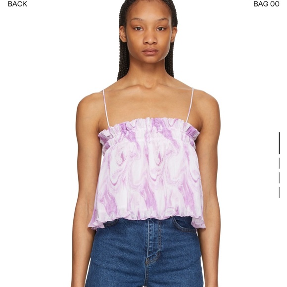 Ganni white and purple georgette pleated strap camisole - Picture 3 of 3